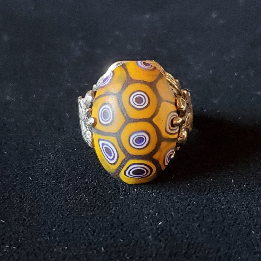 Vintage Sterling and Lampwork Glass Ring